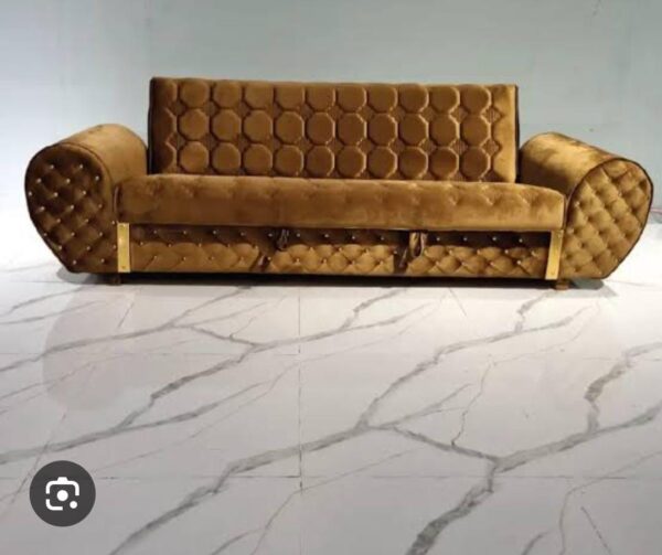 Premium Round Arm Convertible Sofa Bed – Tufted Back & High-Density Foam Cushions"